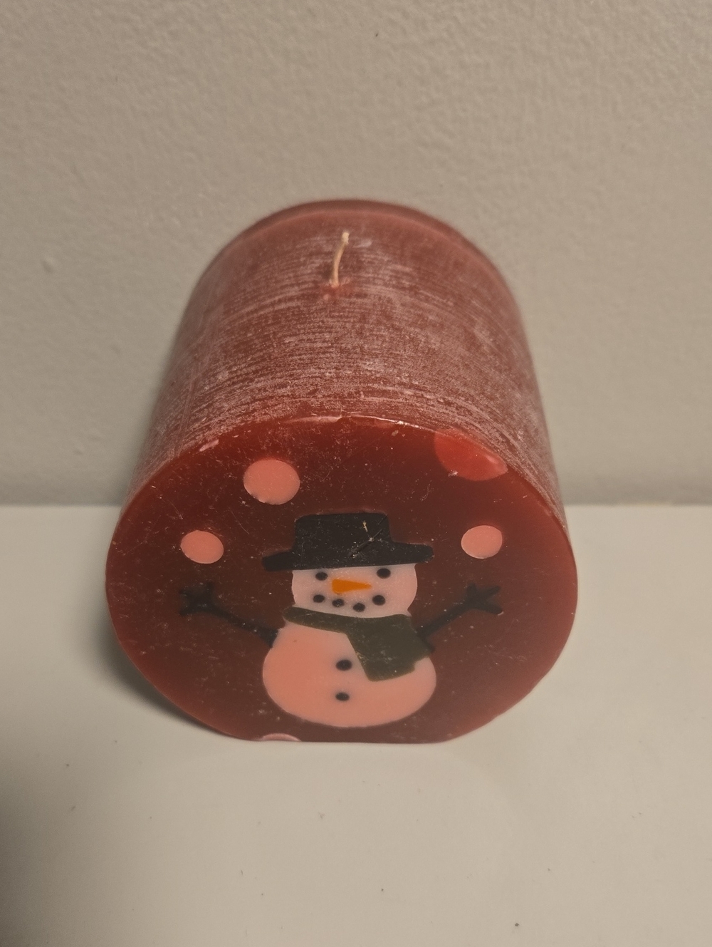Red Snowman Pillar Candle